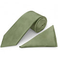 Olive Green Tie and Pocket Square Set - Men's Tie Set in Classic Width
