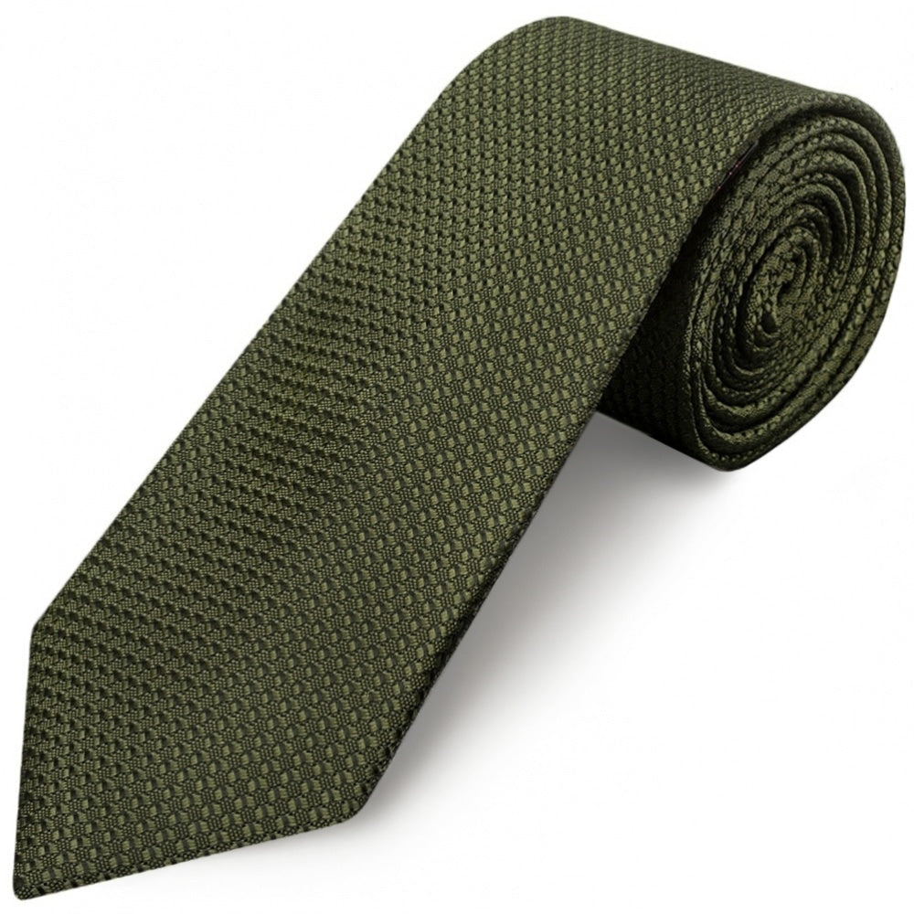 Olive Green Textured Classic Tie And Pocket Square Set 3