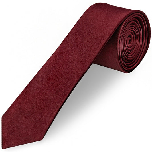 Plain Burgundy Satin Skinny Mens Tie 1