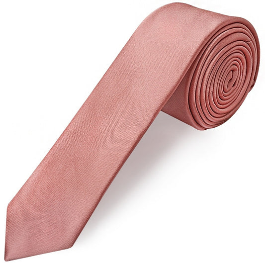Rose Gold Satin Skinny Mens Tie And Pocket Square Set 2