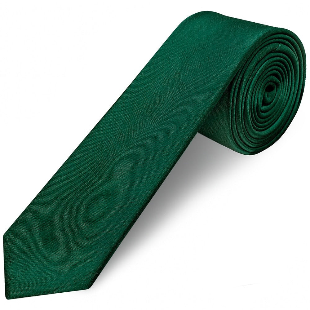 Plain Bottle Green Satin Skinny Boys Tie And Pocket Square Set 2