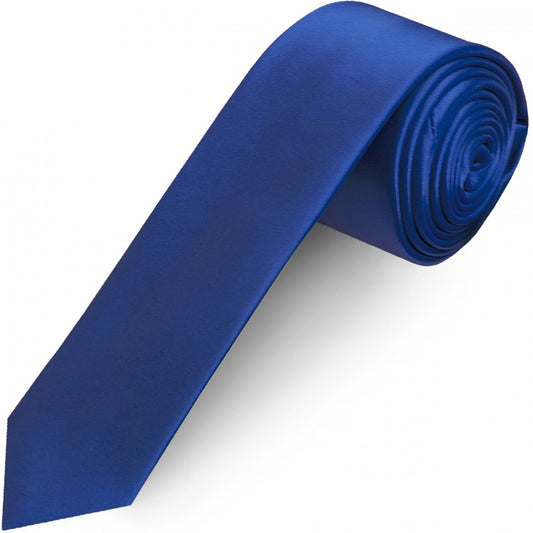 Plain Royal Blue Satin Skinny Mens Tie And Pocket Square Set 2