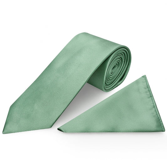 Plain Seagrass Satin Classic Mens Tie And Pocket Square Set 1