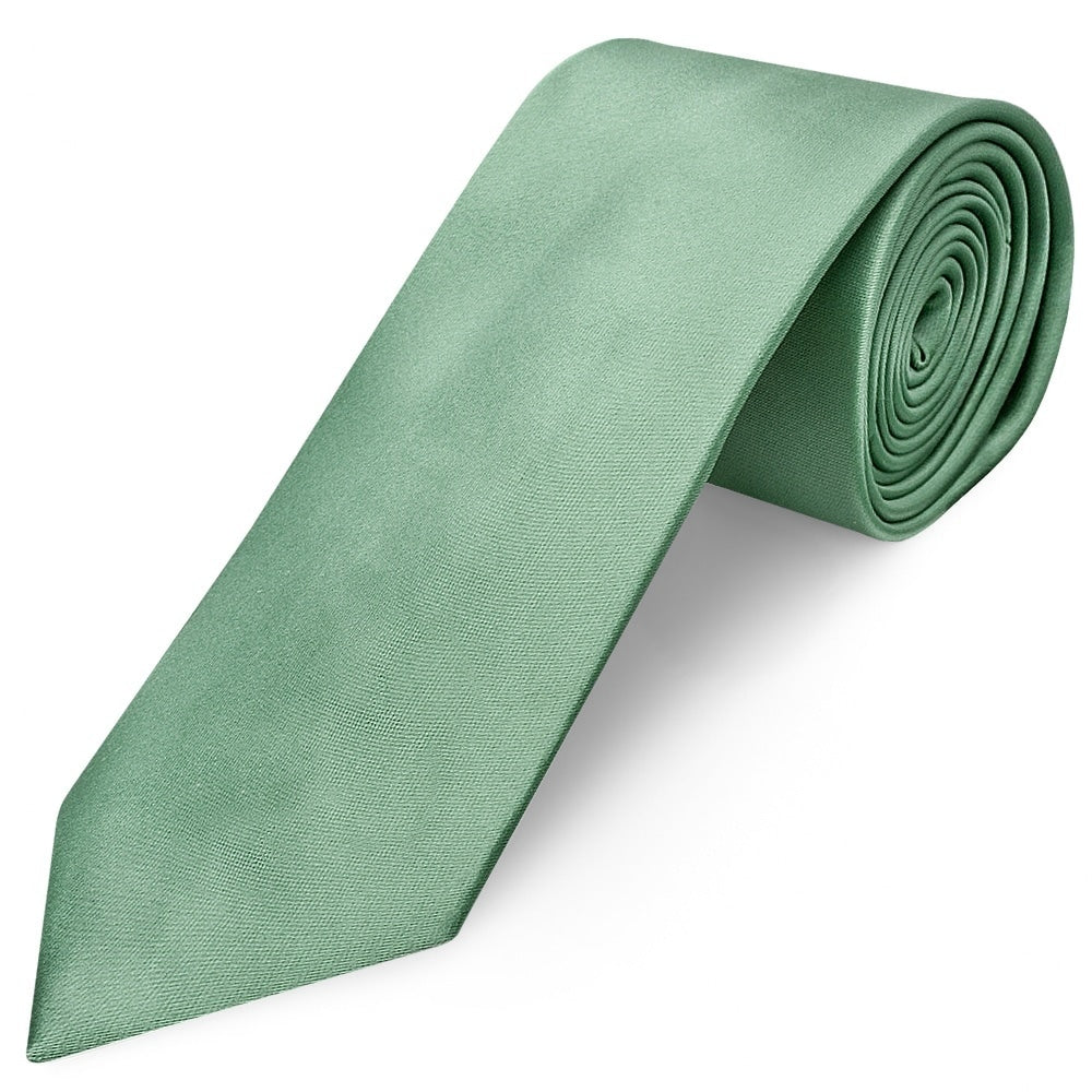 Plain Seagrass Satin Classic Mens Tie And Pocket Square Set 3