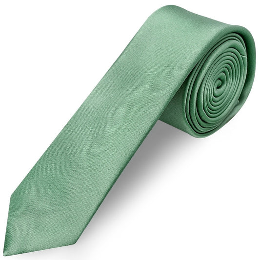 Plain Seagrass Satin Skinny Mens Tie And Pocket Square Set 2
