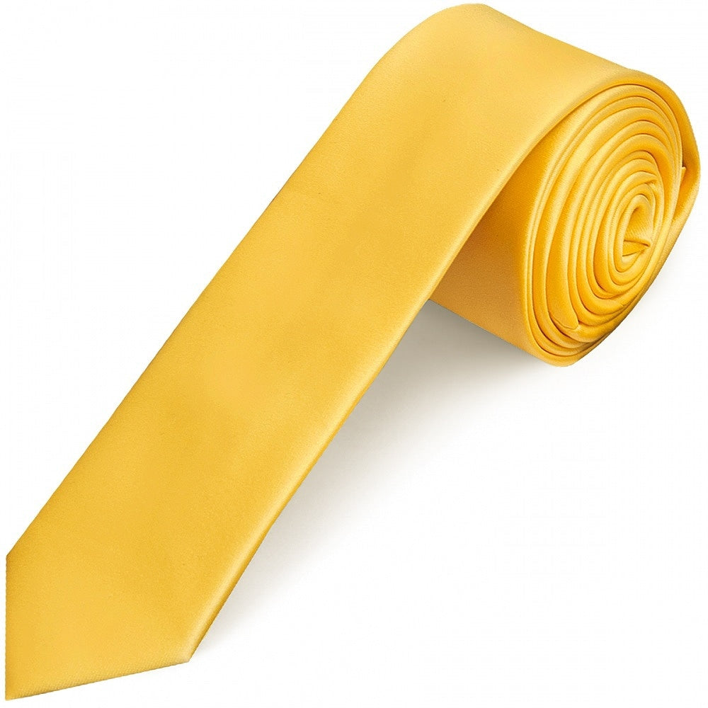Plain Yellow Gold Satin Skinny Boys Tie And Pocket Square Set 2