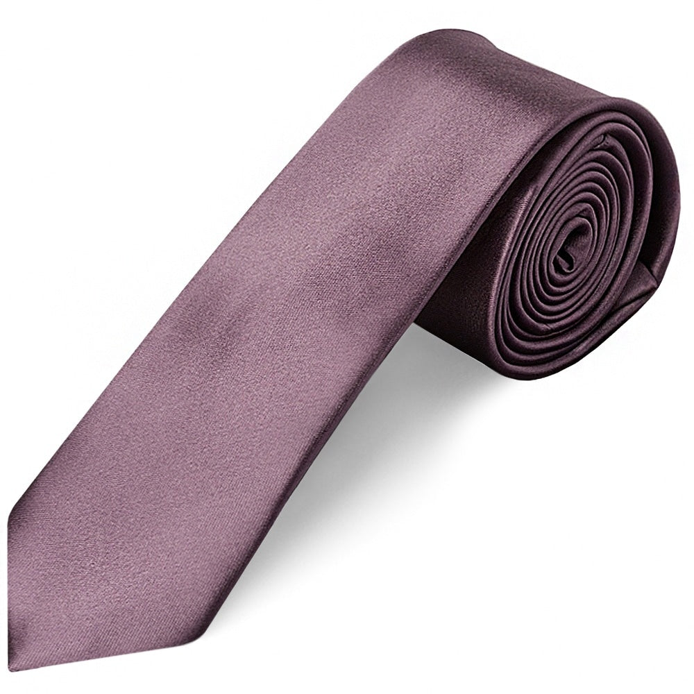 Plain Mauve Satin Skinny Mens Tie And Pocket Square Set 2
