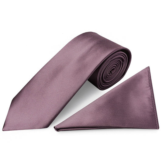 Plain Mauve Satin Classic Mens Tie And Pocket Square Set 1