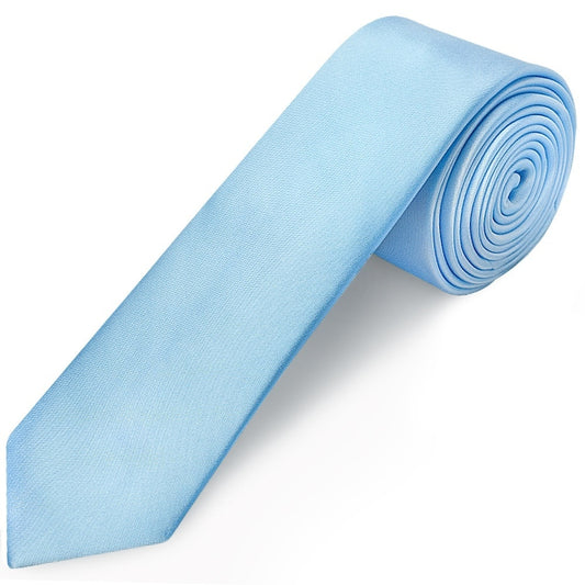 Plain Sky Blue Satin Skinny Mens Tie 1