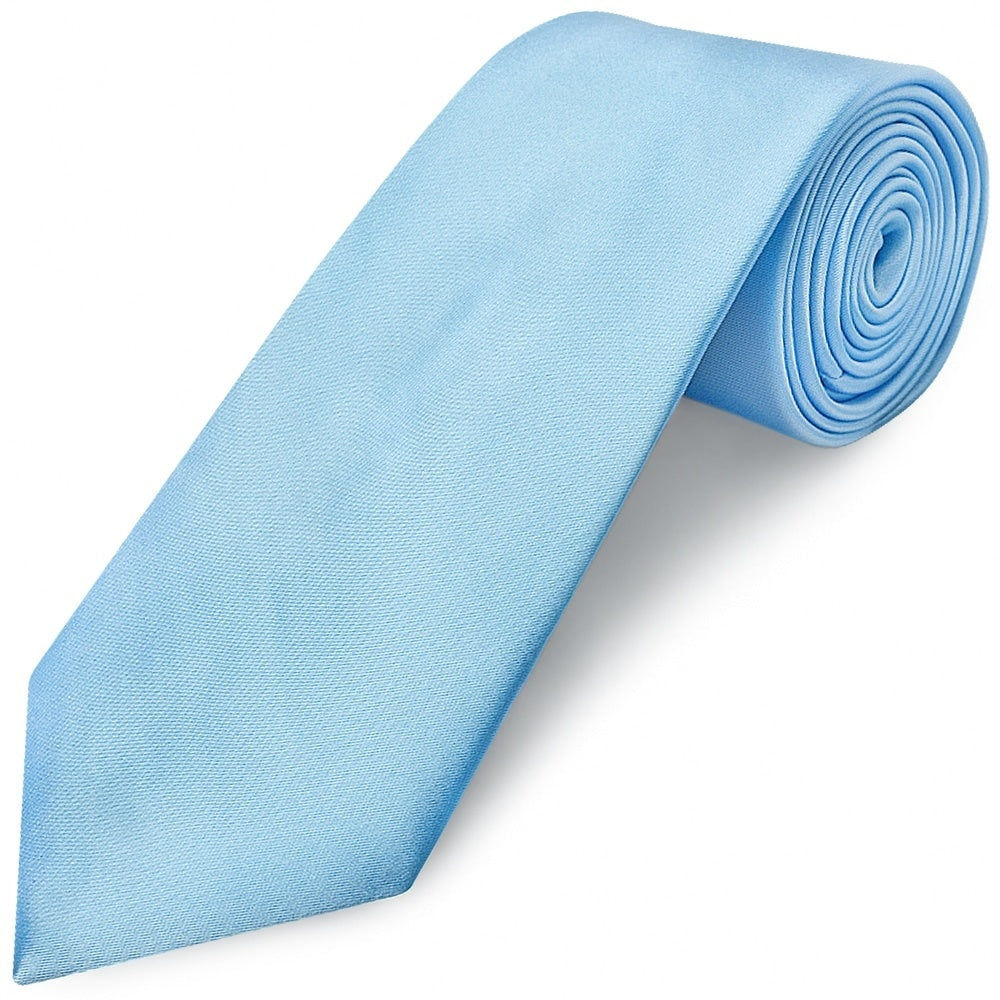 Plain Sky Blue Satin Classic Mens Tie And Pocket Square Set 3