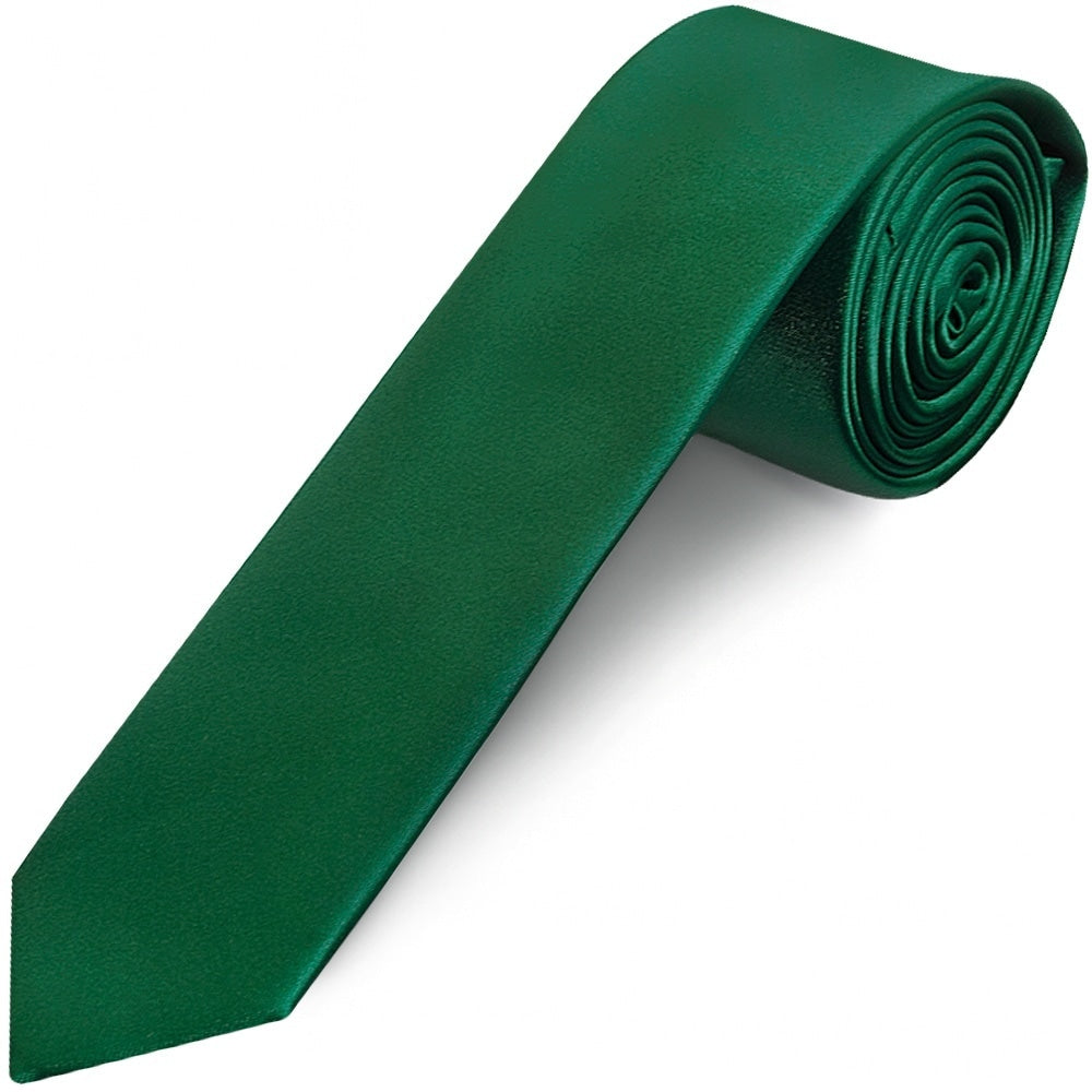 Plain Forest Green Satin Skinny Mens Tie 1