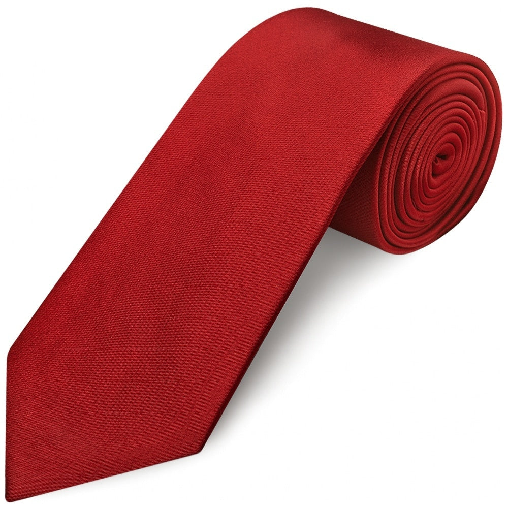 Plain Scarlet Red Satin Classic Mens Tie And Pocket Square Set 3