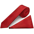 Plain Scarlet Red Skinny Mens Tie and Pocket Square Set
