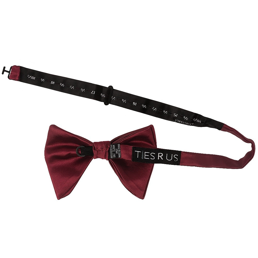 Mens Plain Burgundy Oversized Satin Bow Tie 2