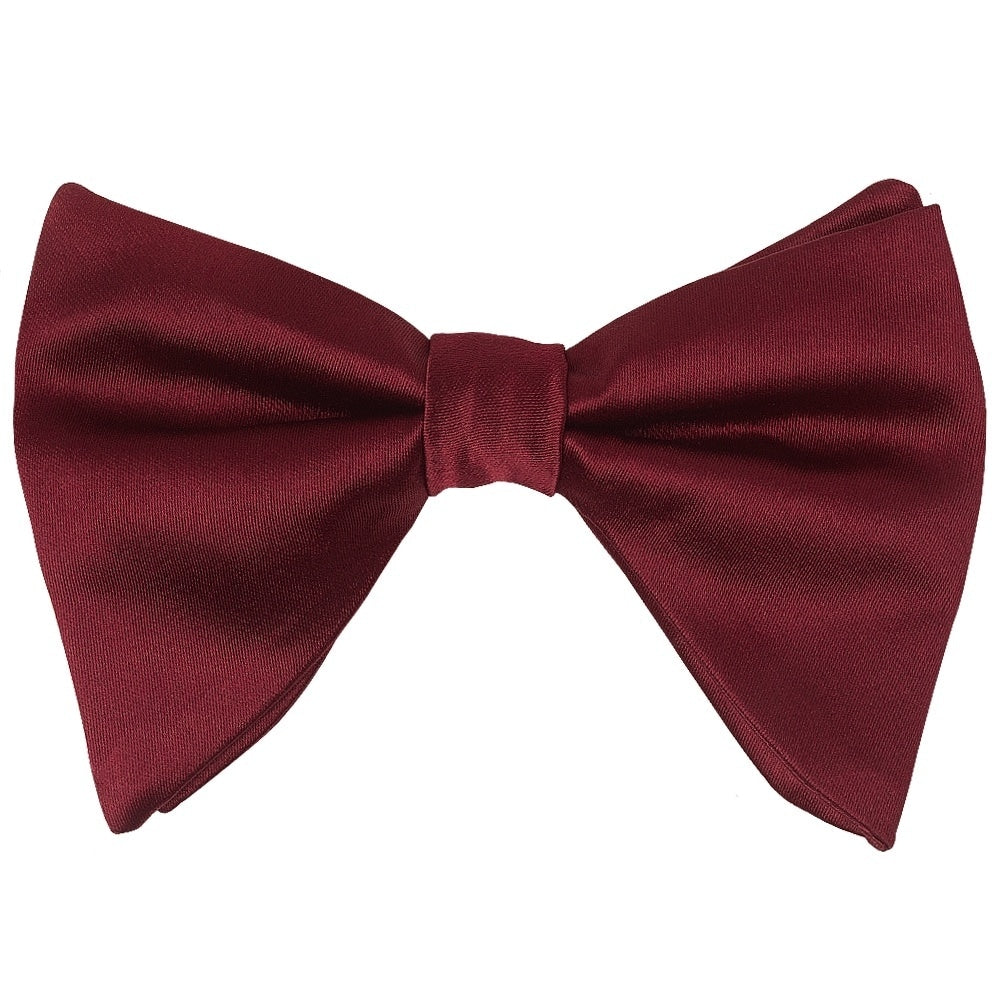 Mens Plain Burgundy Oversized Satin Bow Tie And Pocket Square Set 2