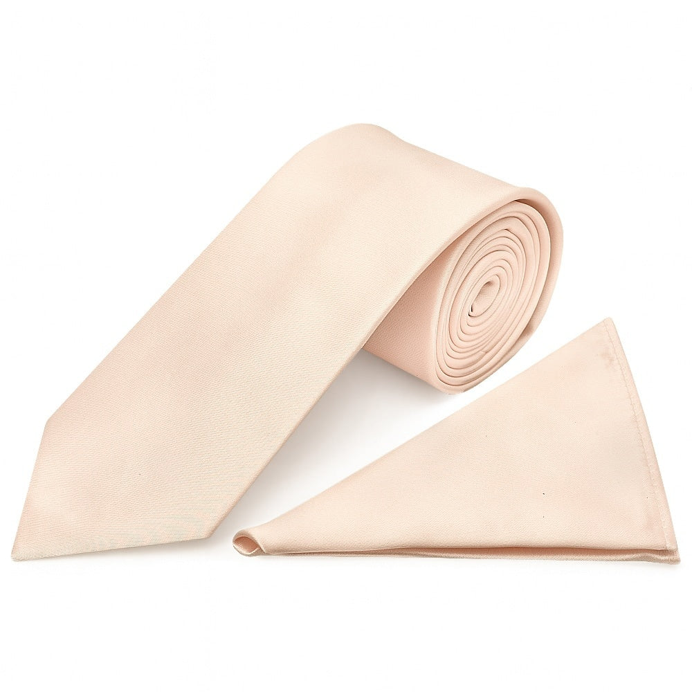 Plain Blush Classic Mens Tie And Pocket Square Set 1