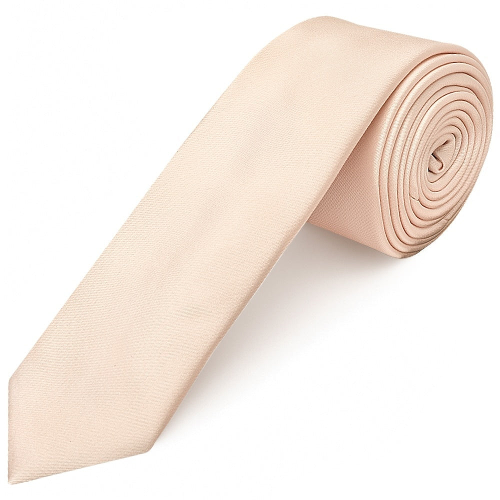 Plain Blush Satin Skinny Mens Tie And Pocket Square Set 2
