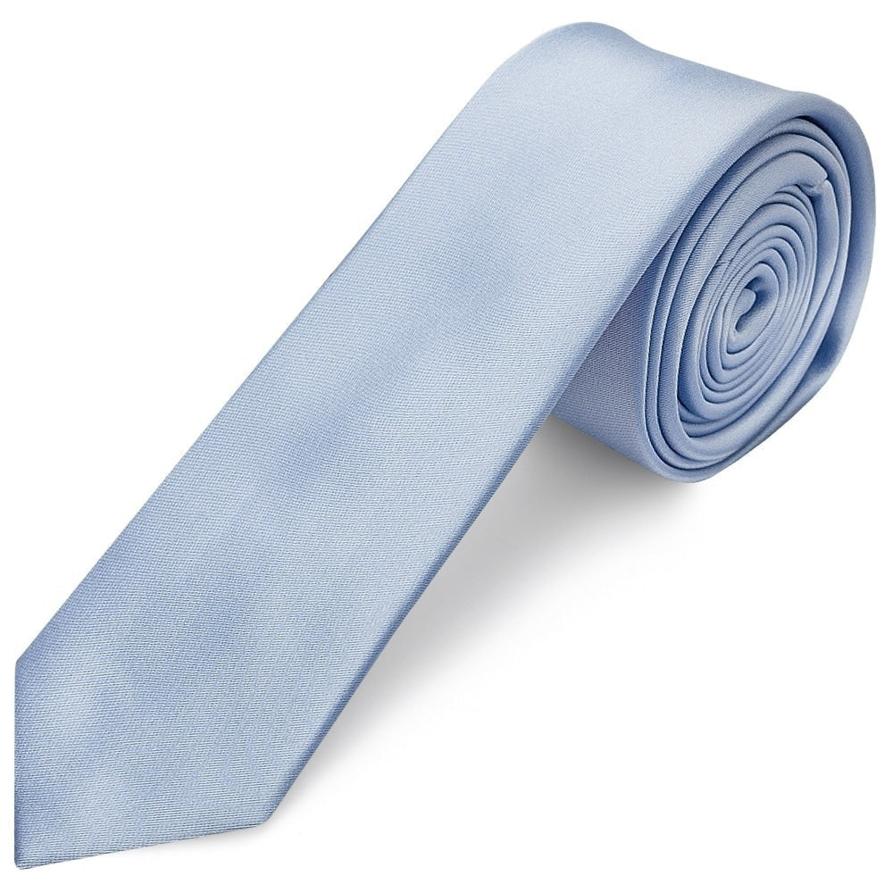 Plain Dusty Blue Satin Skinny Mens Tie And Pocket Square 2