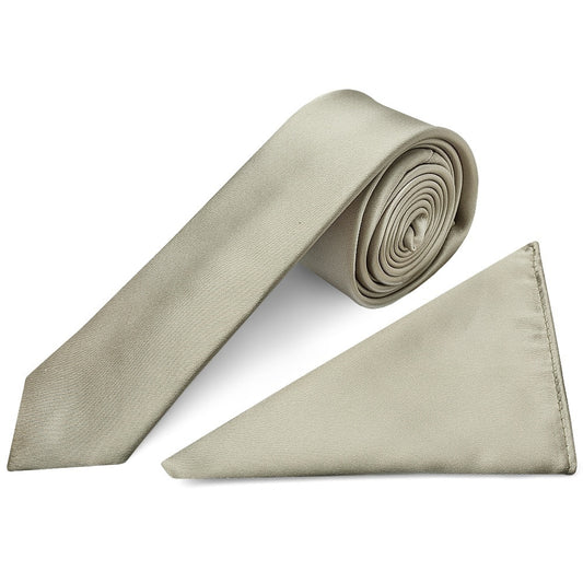 Plain Dusty Sage Boys Satin Skinny Tie And Pocket Square Set 1