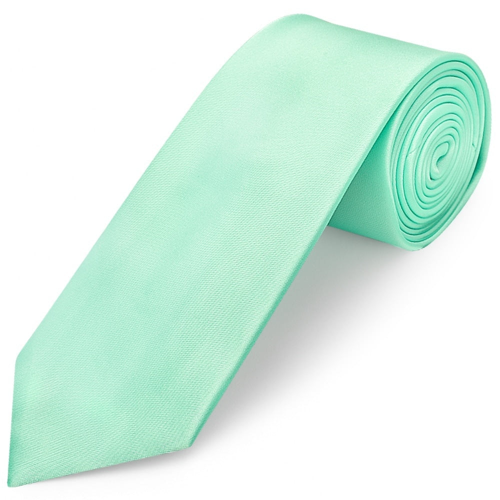 Plain Mint Green Satin Classic Mens Tie And Pocket Square Set 3