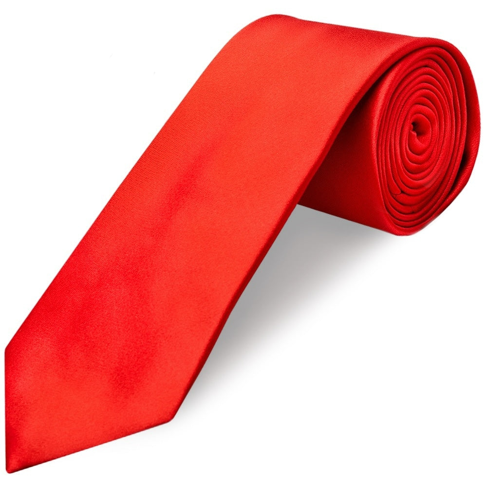 Plain Bright Red Satin Classic Mens Tie and Pocket Square Set