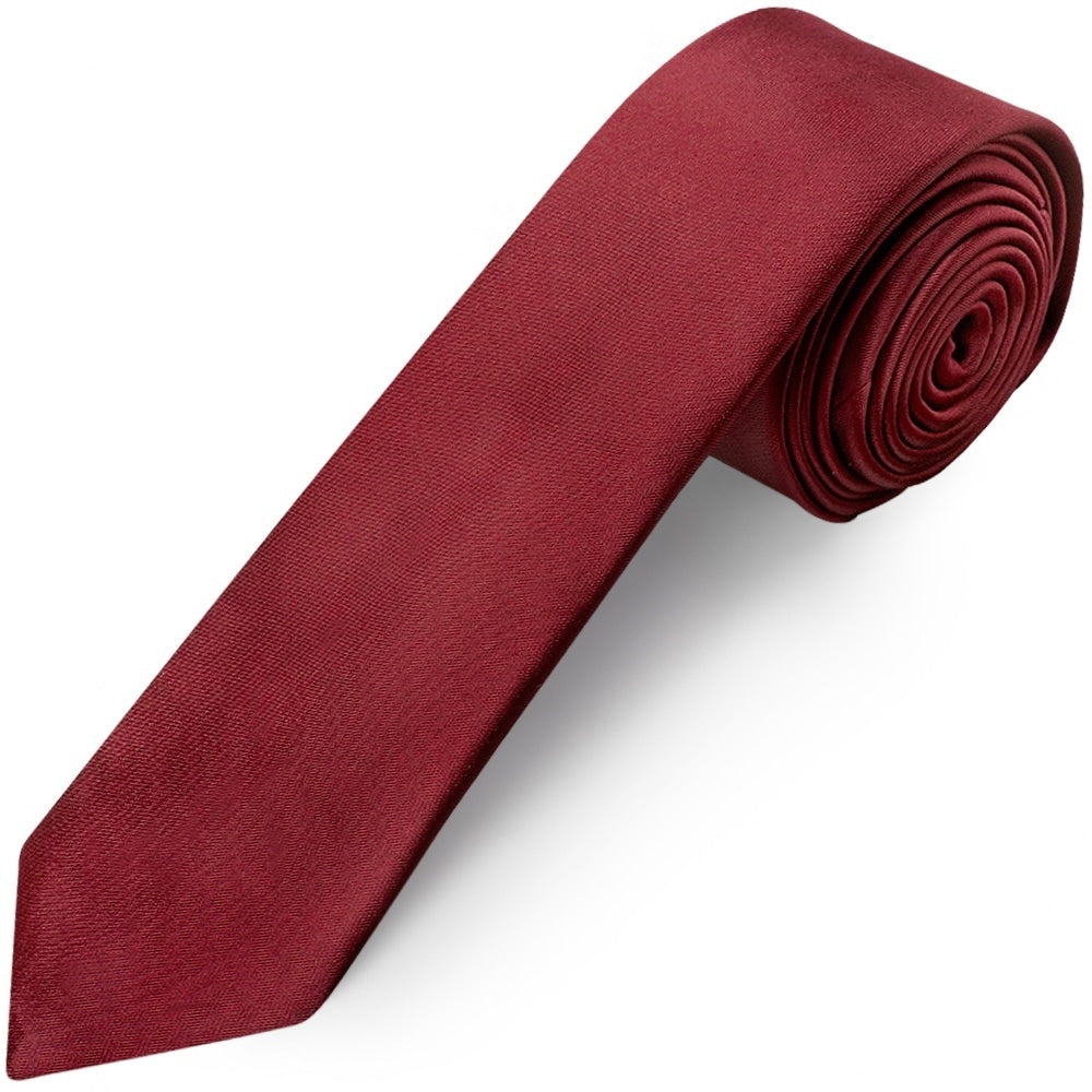 Plain Maroon Satin Skinny Mens Tie And Pocket Square Set 2