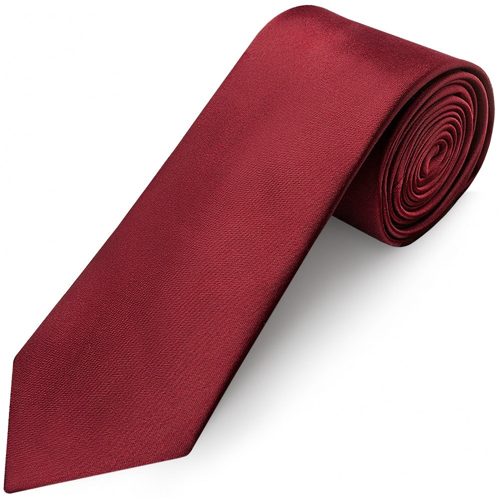 Plain Maroon Satin Classic Mens Tie And Pocket Square Set 3