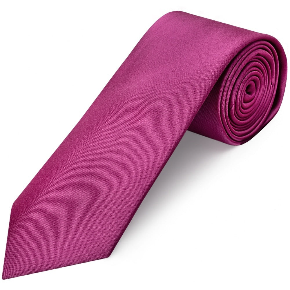 Plain Fuchsia Pink Satin Classic Mens Tie And Pocket Square Set 3