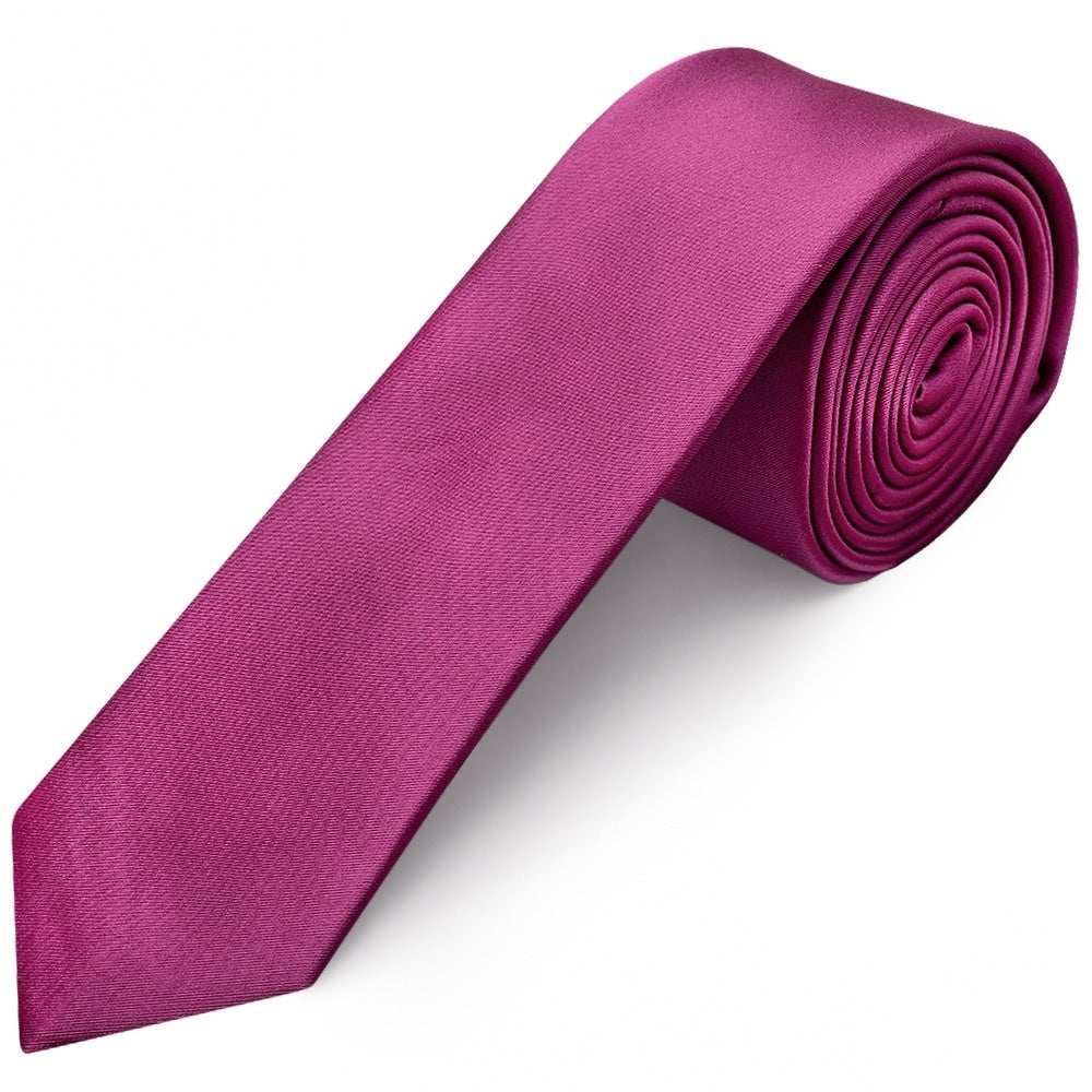 Fuchsia Pink Satin Skinny Mens Tie And Pocket Square Set 2