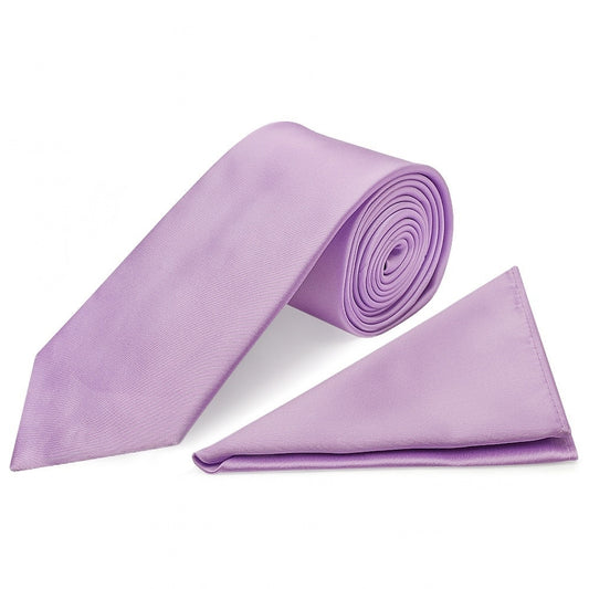 Plain Lilac Satin Classic Mens Tie And Pocket Square Set 1