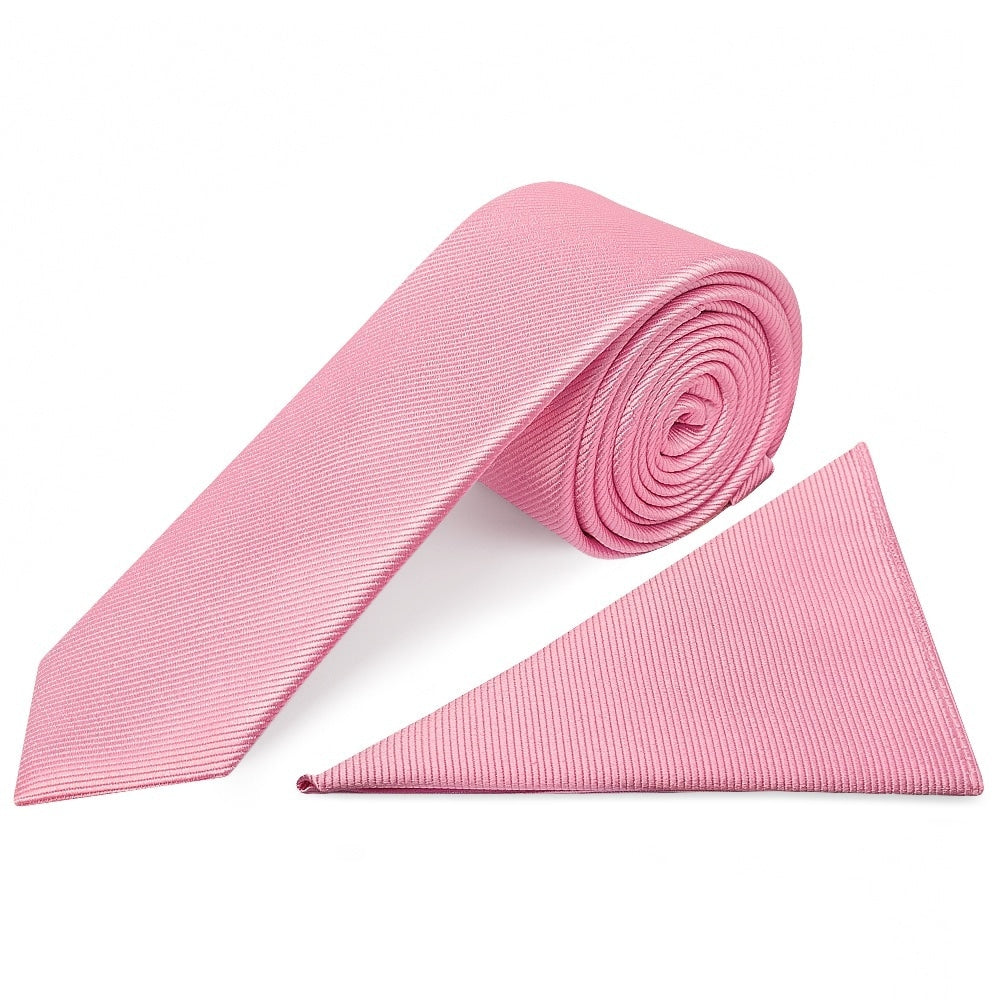 Blush Pink Silk Twill Skinny Mens Tie And Pocket Square Set 1