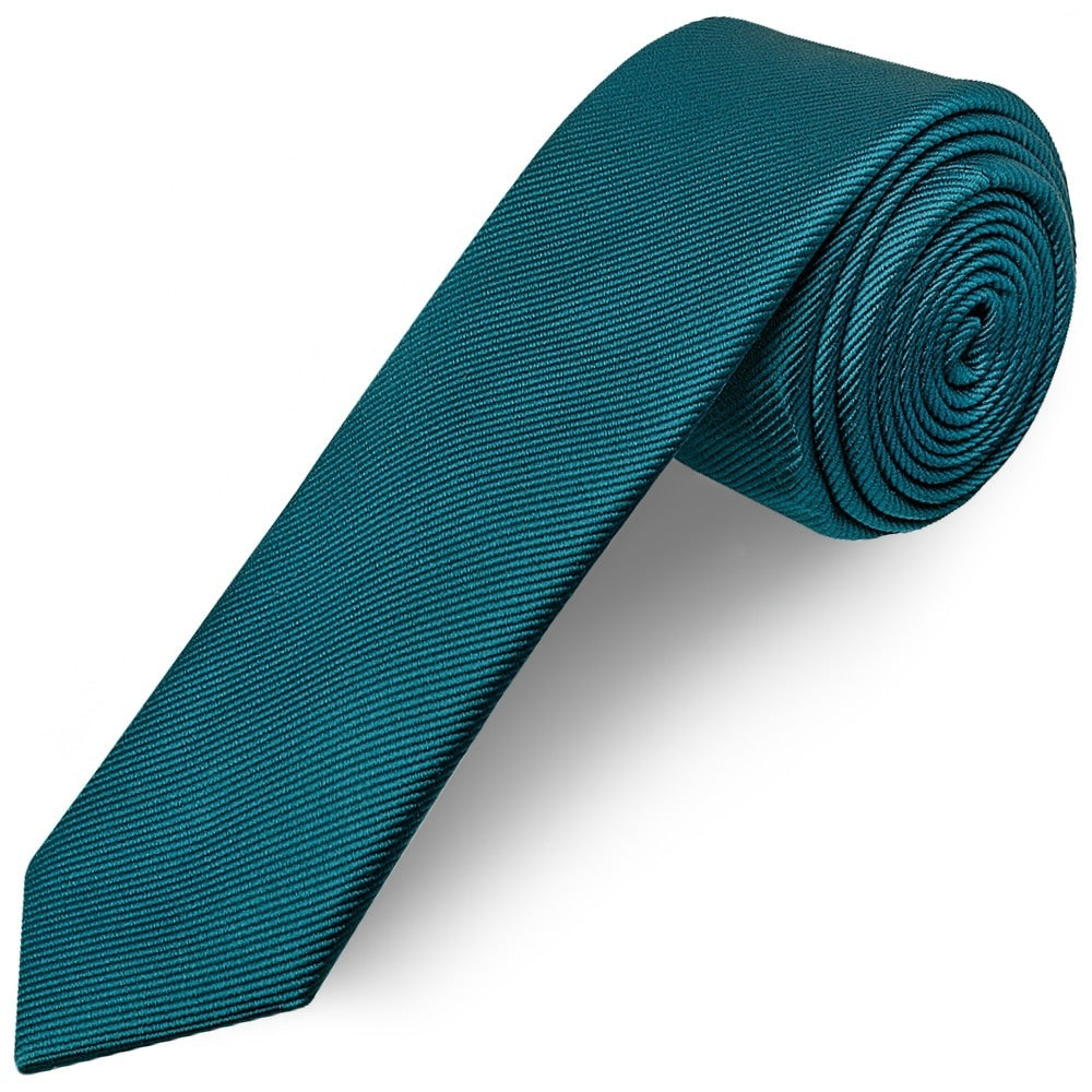 Teal Silk Twill Skinny Mens Tie 1