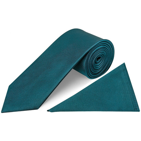 Teal Silk Twill Silk Classic Mens Tie And Pocket Square Set 1
