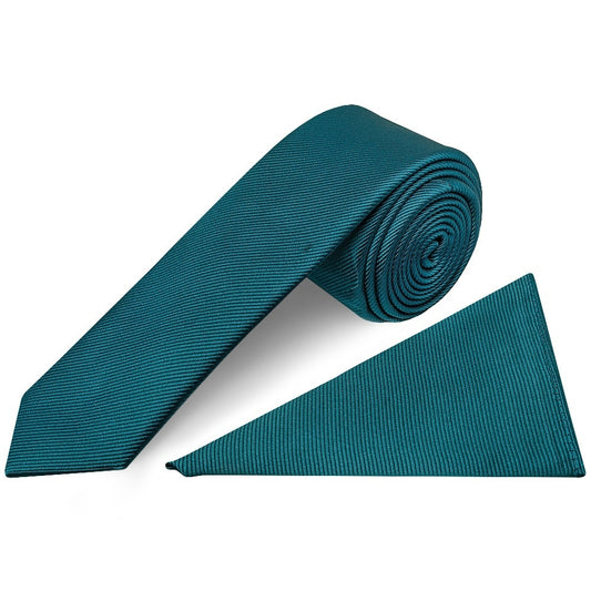 Teal Silk Twill Skinny Mens Tie And Pocket Square Set 1