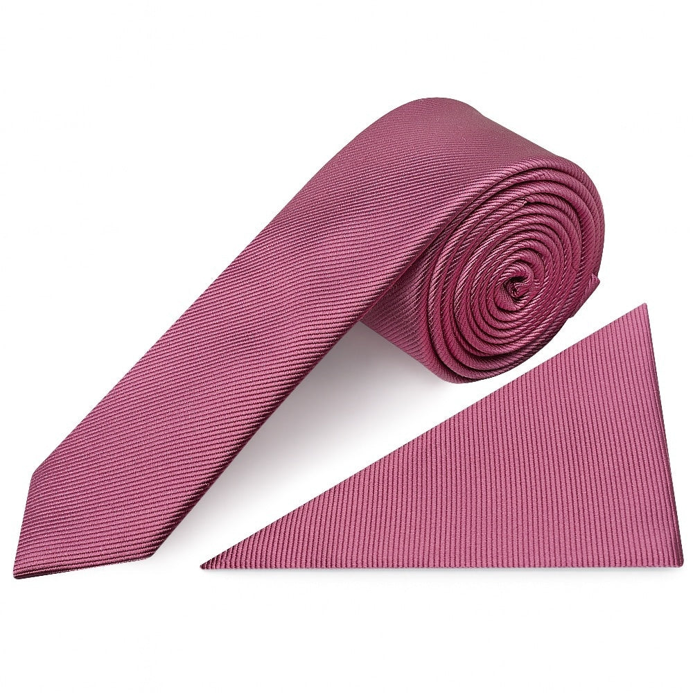 Mulburry Silk Twill Skinny Mens Tie And Pocket Square Set 1