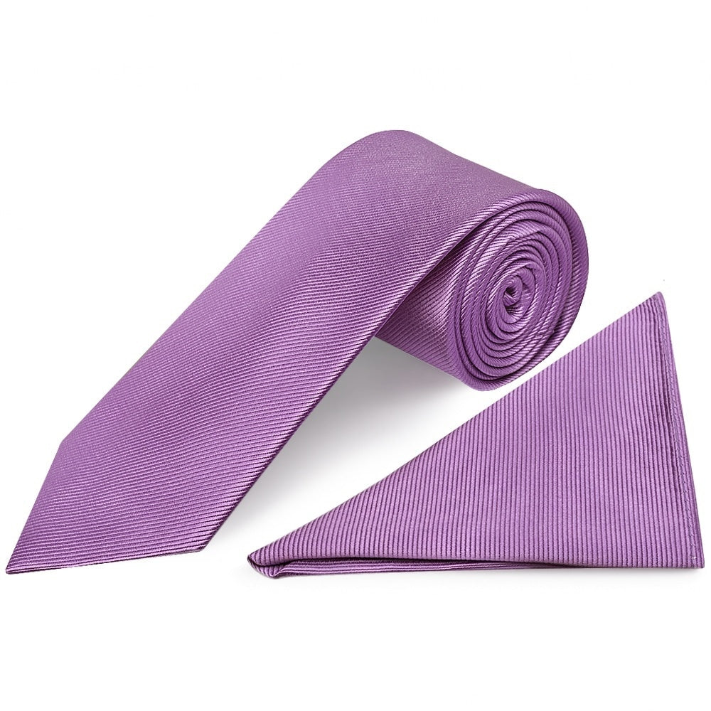 Lilac Silk Twill Classic Mens Tie And Pocket Square Set 1