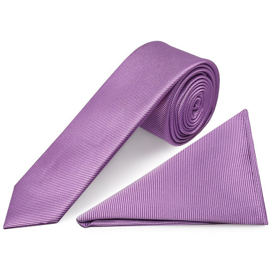 Lilac Silk Twill Skinny Mens Tie And Pocket Square Set 1