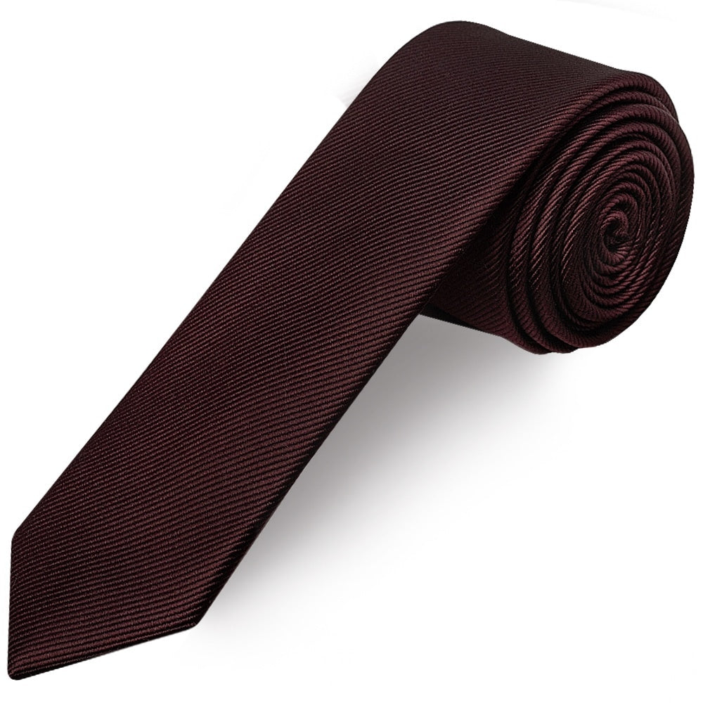 Burgundy Silk Twill Skinny Mens Tie 1