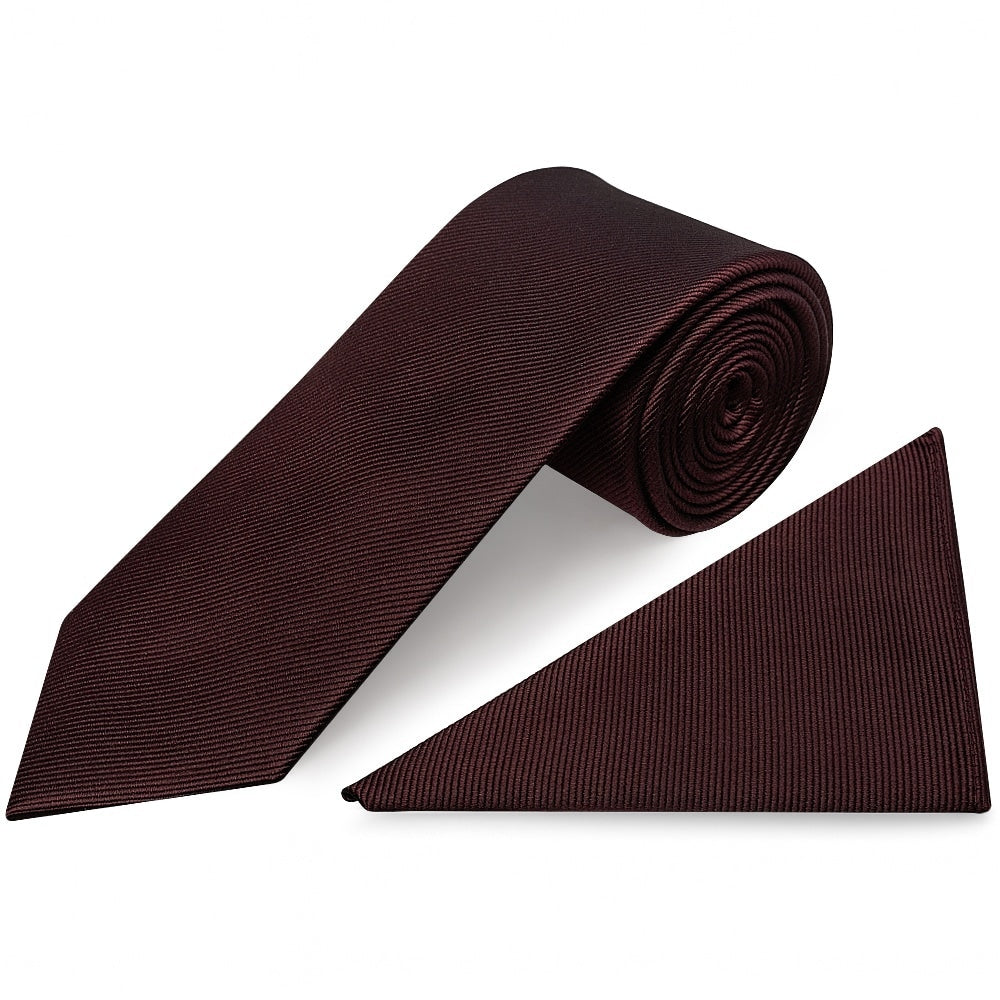 Burgundy Silk Twill Classic Mens Tie And Pocket Square Set 1