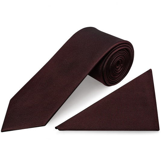 Burgundy Silk Twill Classic Mens Tie And Pocket Square Set 1