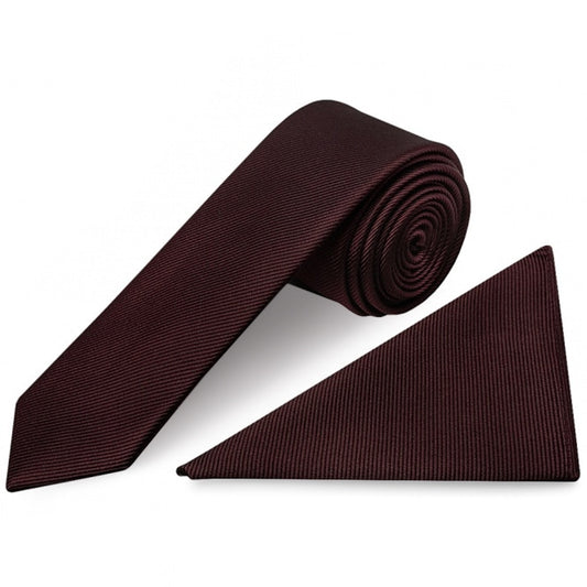 Burgundy Silk Twill Skinny Mens Tie And Pocket Square Set 1