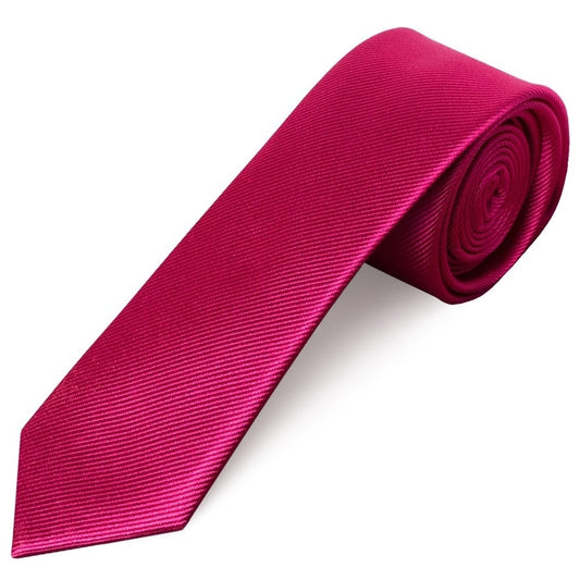 Fuchsia Pink Silk Twill Skinny Mens Tie 1