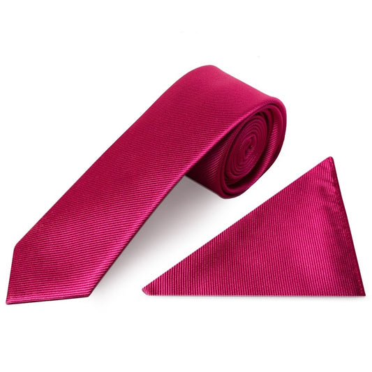 Fuchsia Pink Silk Twill Skinny Mens Tie And Pocket Square Set 1