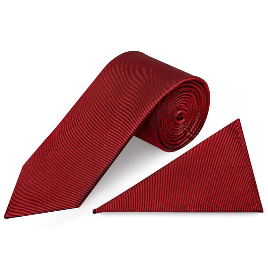 Red Silk Twill Classic Mens Tie And Pocket Square Set 1