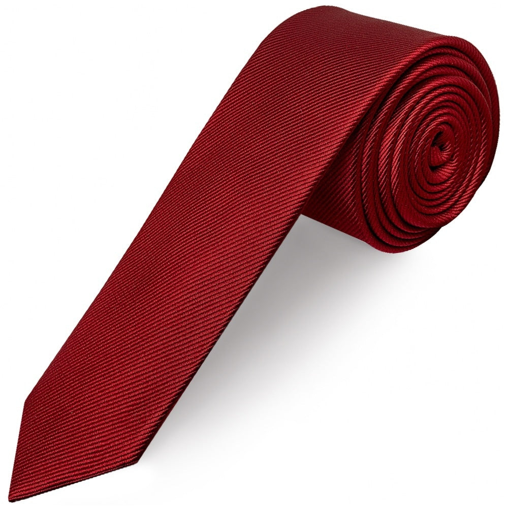 Red Silk Twill Skinny Mens Tie And Pocket Square Set 2
