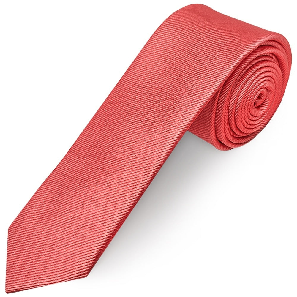 Salmon Pink Silk Twill Skinny Mens Tie 1