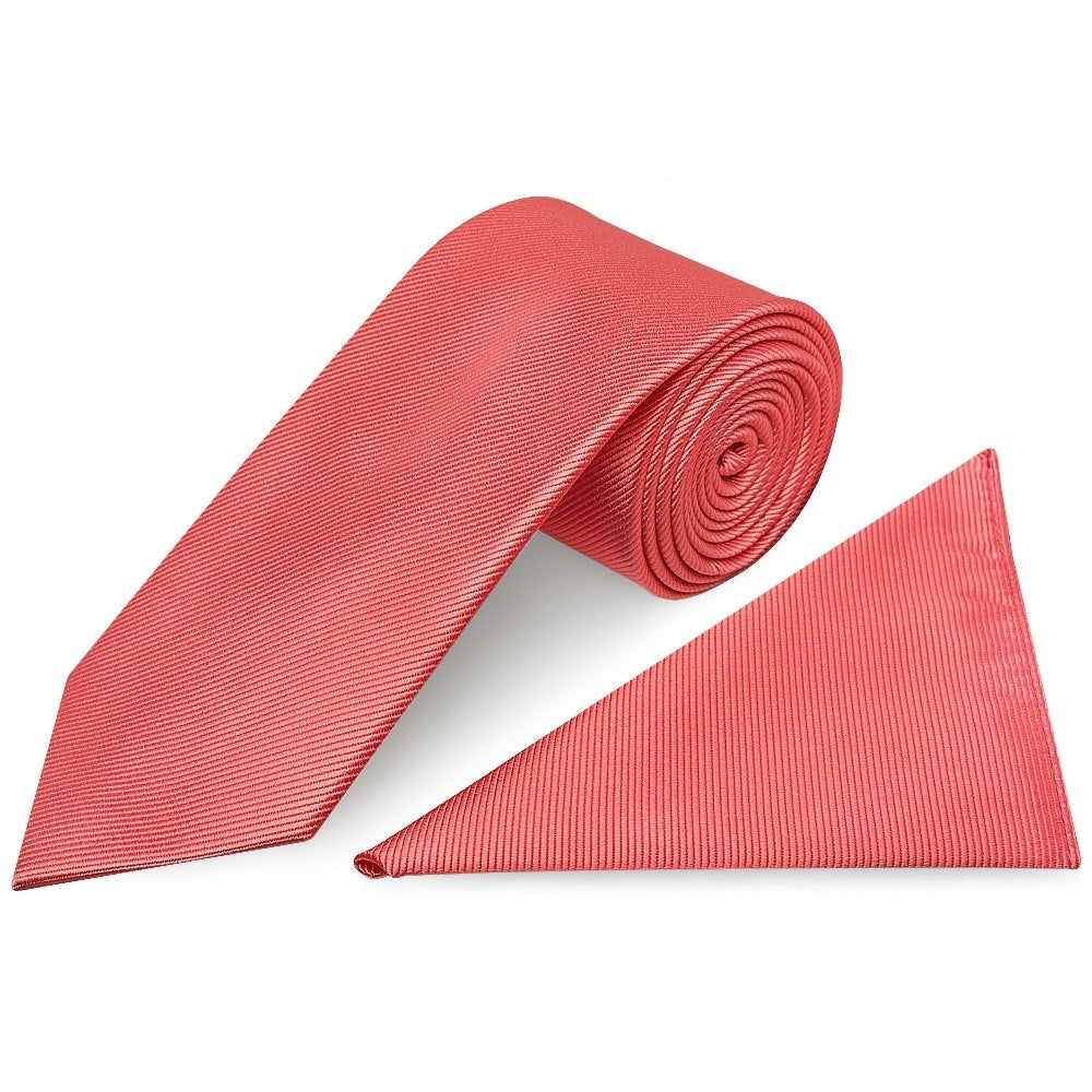 Salmon Pink Silk Twill Classic Mens Tie And Pocket Square Set 1