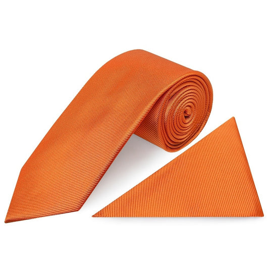 Orange Silk Twill Classic Mens Tie And Pocket Square Set 1