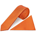 Orange Silk Twill Skinny Mens Tie and Pocket Square Set