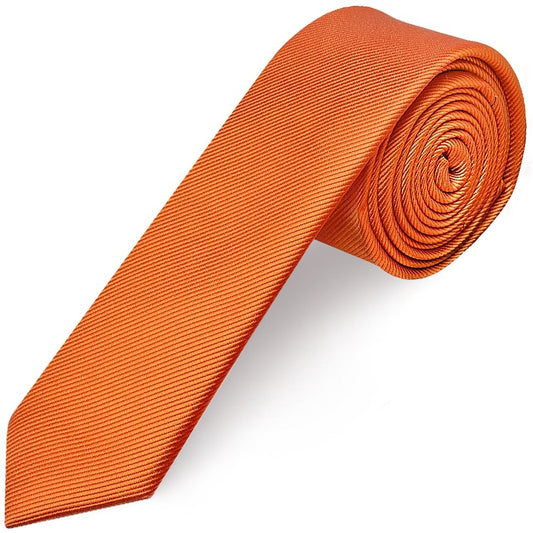 Orange Silk Twill Skinny Mens Tie And Pocket Square Set 2